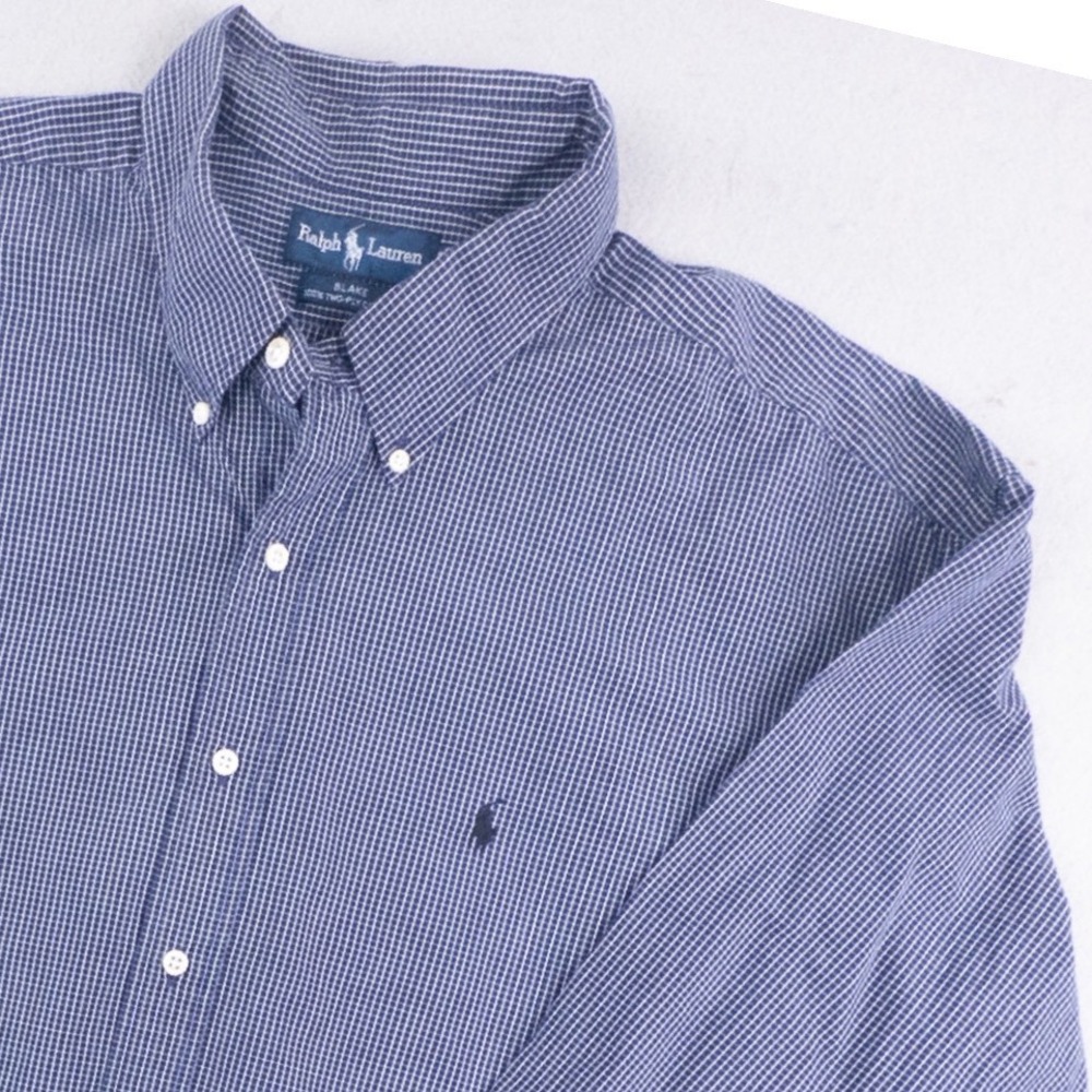 Vintage Ralph Lauren Blake Blue Gingham Button Down Shirt XXL Hong Kong Pony Log